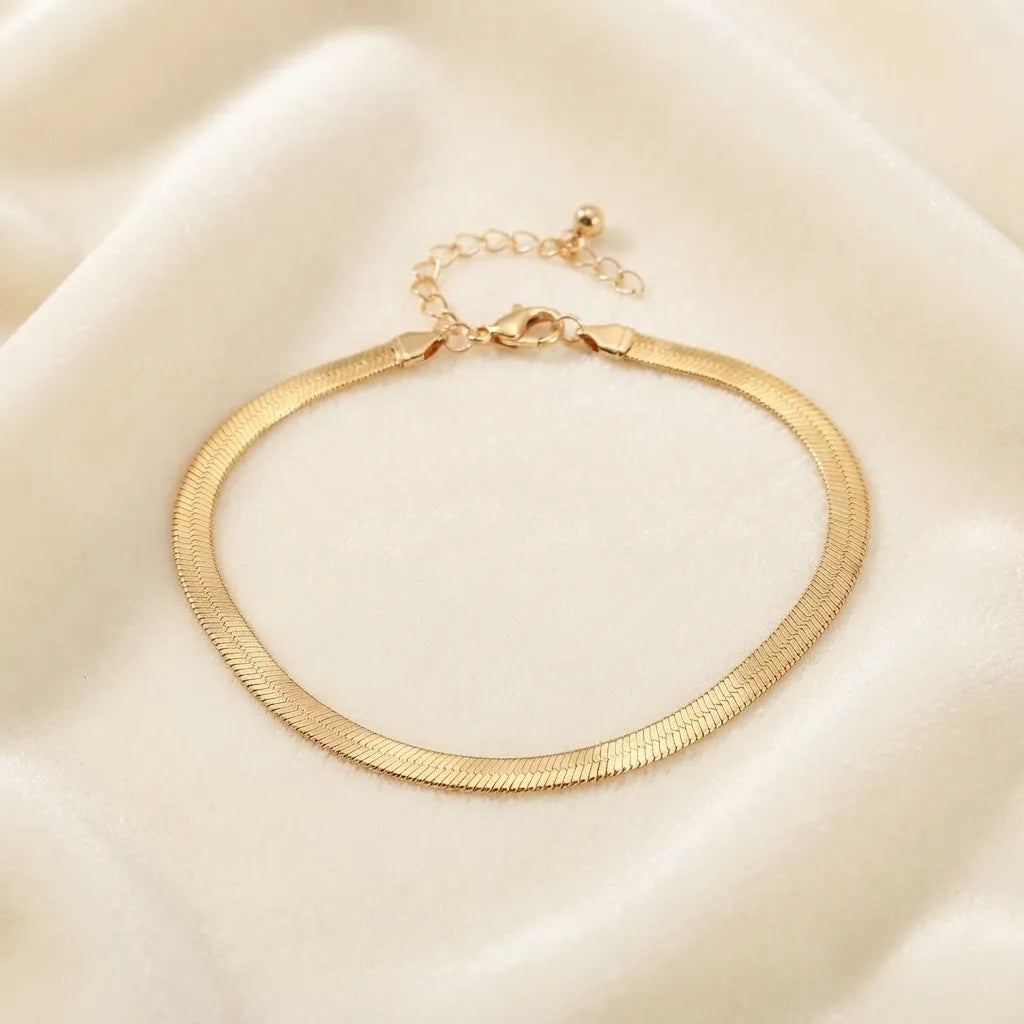 Elegant Gold-Tone Herringbone Bracelet - Golden Bracelet -BXJ