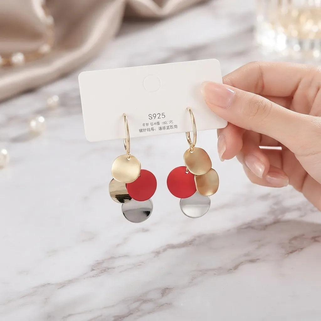 Abstract Mixed-Metal Disc Dangle Earrings - Trendy Jewellery Collection - 925 Earrings-BXK