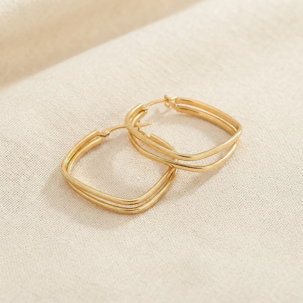 Elegant Geometric Double-Layer Gold Hoops ,Earrings Golden -BXG