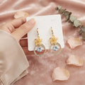 Zawere Blooming Peach Flower & Crystal Halo Drop Earrings - Flower Earrings - BXK