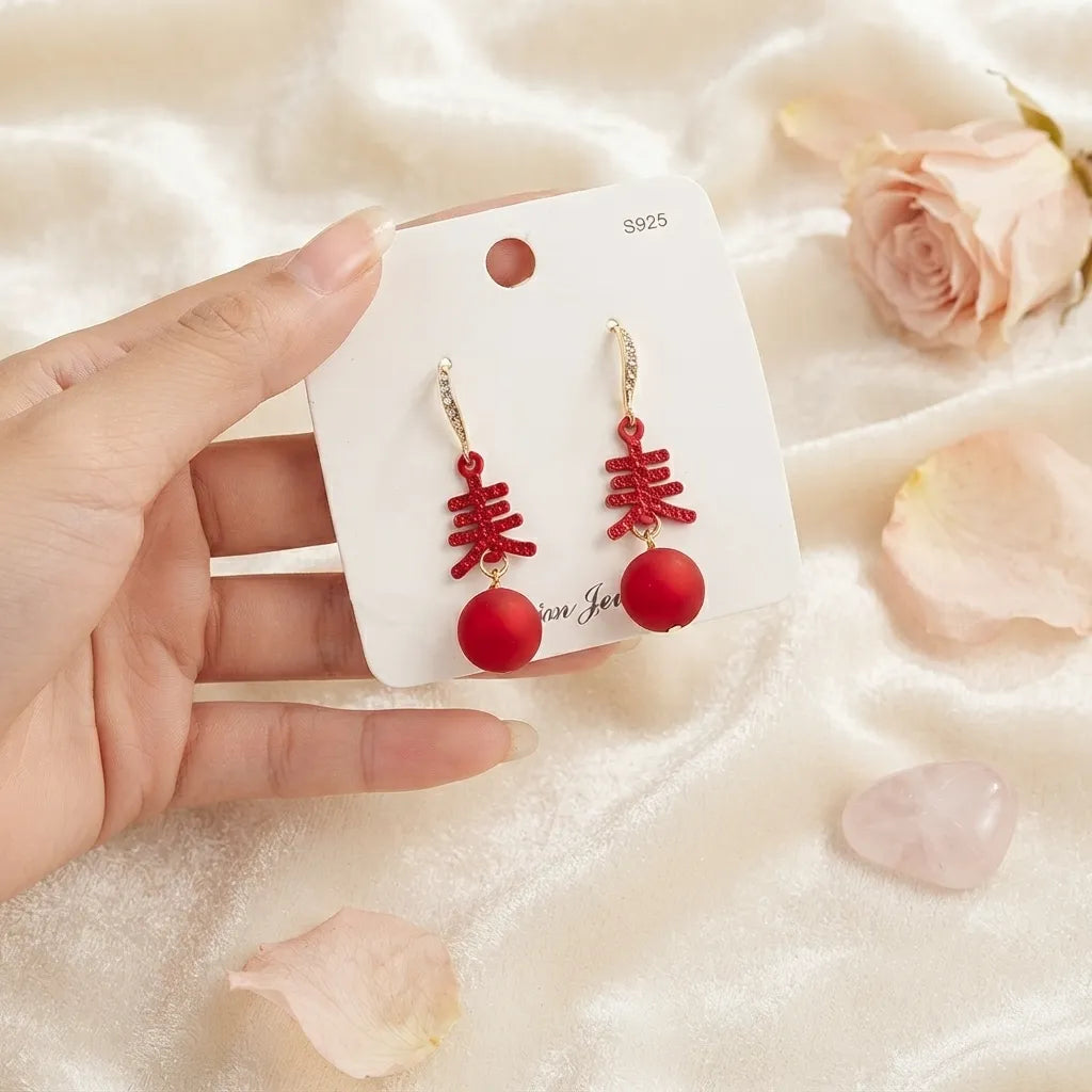 Matte Bead Drop Earrings - Premium Festive Fashion Jewellery Collection - Red Earrings - BXK