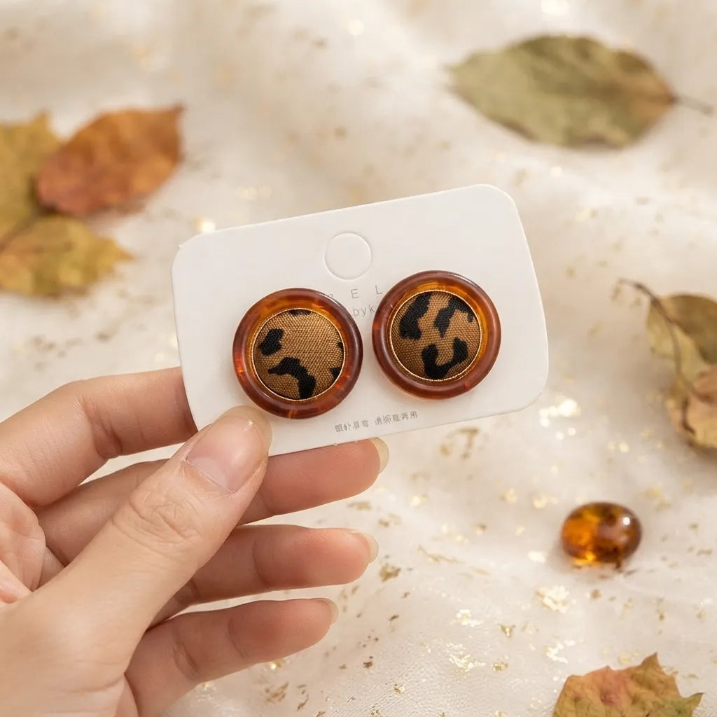 Chic Leopard Print Resin & Acrylic Frame Stud Earrings- Tiger Earrings - BXK