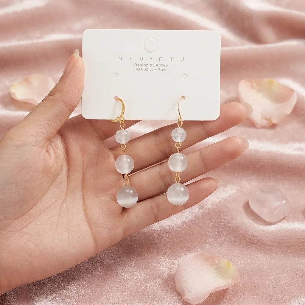 Delicate Gold & Opal Effect Drop Earrings - Jewellery Collection - Pearls Earrings - BXK
