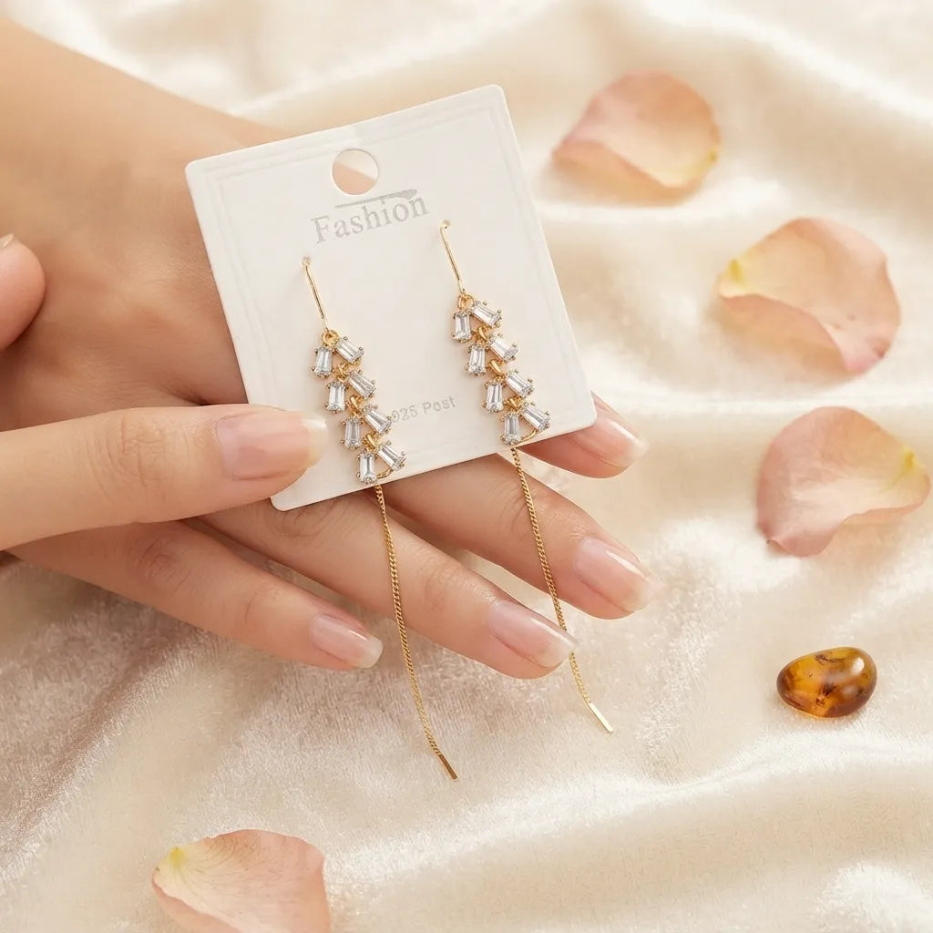 Sparkling Cluster Chain Dangle Earrings - Luxury Jewellery - Long Earrings - BXK