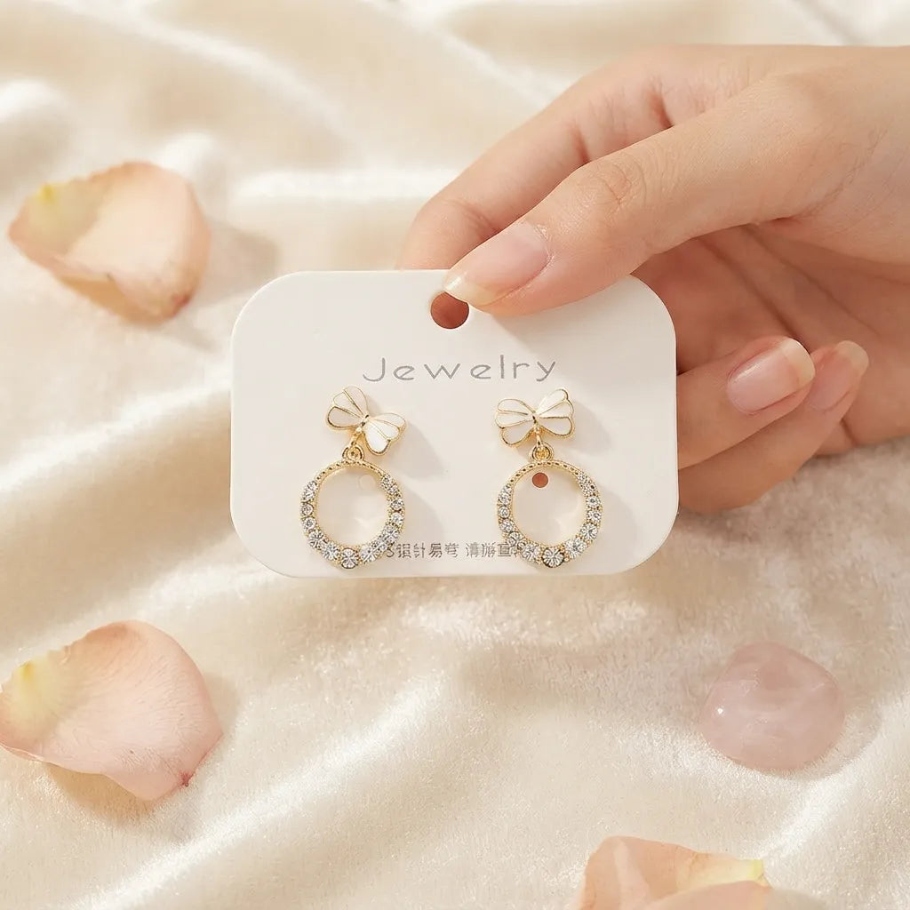 Sparkling White Bow Circle Earrings | Trendy Fashion Jewellery - Trendy earrings -BXK