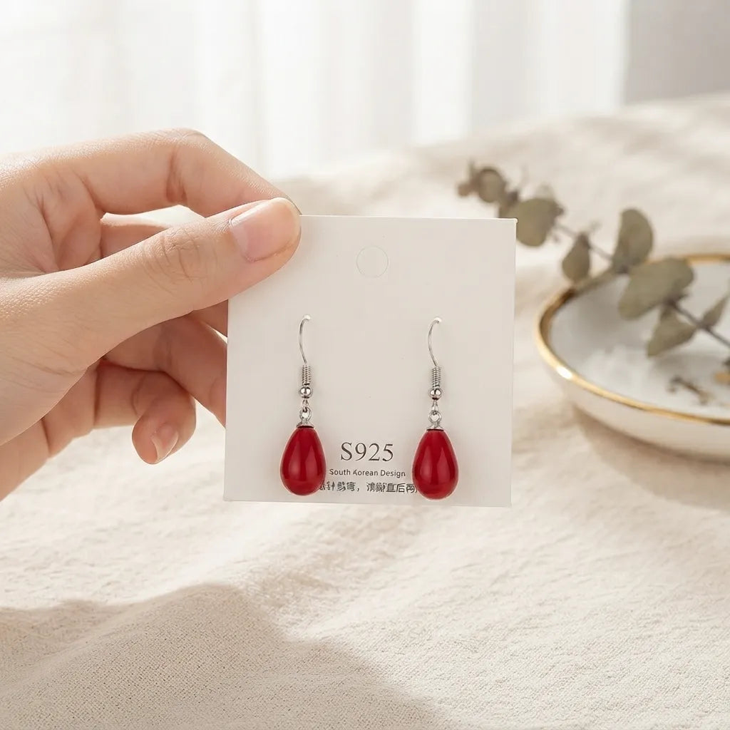 Red Crystal Drop Earrings for Women | Stylish Jewellery Earrings in Pakistan - Trendy Earrings -BXK