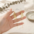 Zawere Golden Long Drop Earrings | Elegant Artificial Jewellery for Women in Pakistan - Golden petal Earrings - BXK