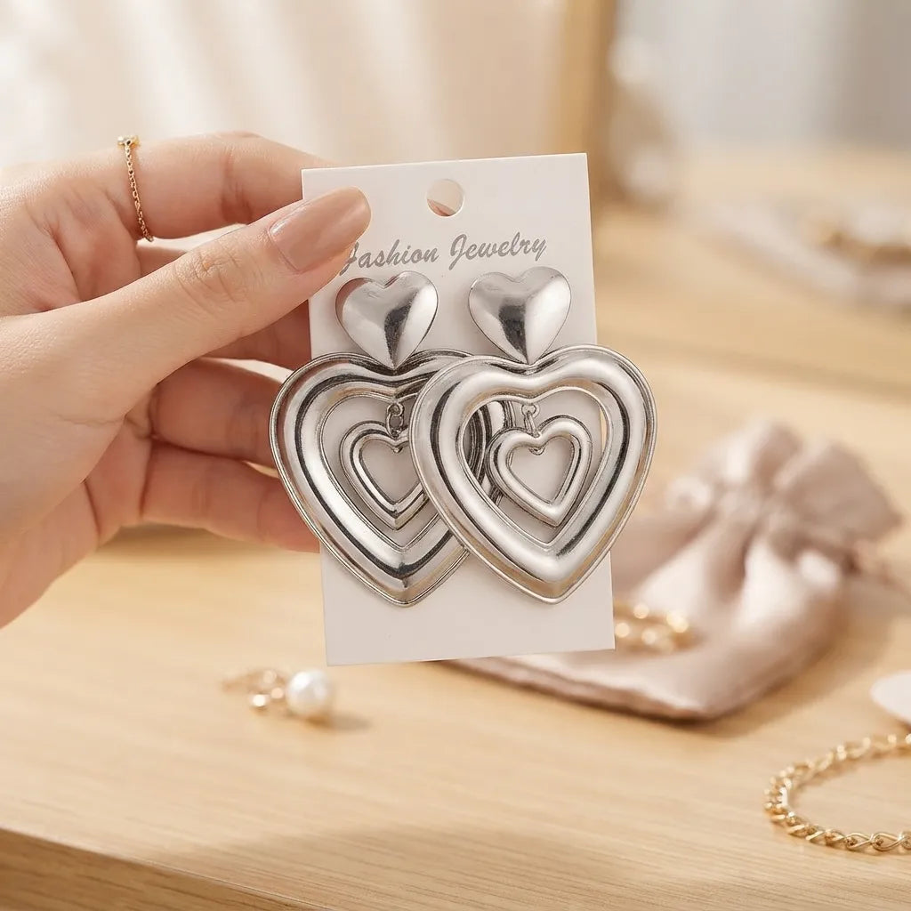 Silver Heart Earrings -BXI