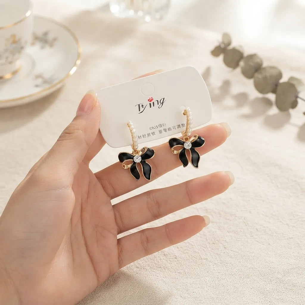 Chic Black Bow Hoop Earrings | Trendy Fashion Jewellery - Bow Earrings - BXK
