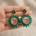 Emerald Green Crystal Sunburst Dangle Earrings - Glamorous Statement Jewelry - BXB