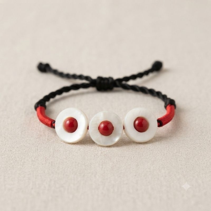 Handmade Red & Black Cord Bracelet with White Shell Beads - BXA